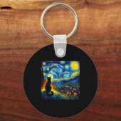 Black Cat Funny Cat Lover Mom Daddy Starry Night V Sleutelhanger (Voorkant)