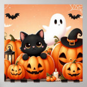 Black Cat, Ghost en Jack-O-Lanterns Poster (Voorkant)