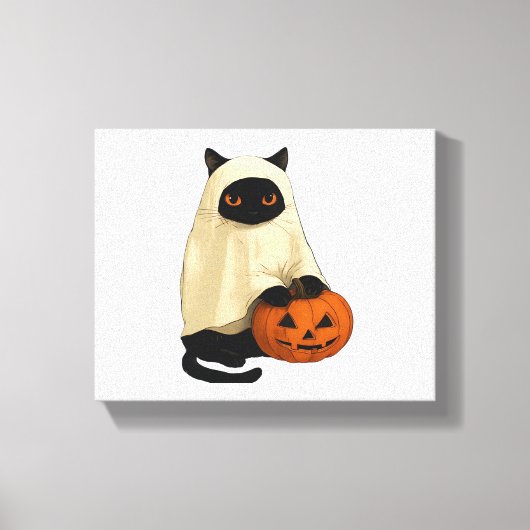 Black Cat Ghost met Pumpkin Essential T-Shirt Canvas Afdruk (Voorkant)