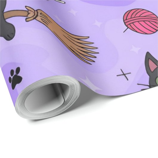 Black Cat Ghost Pattern – Schattigee katten in kos Cadeaupapier (Rol Hoek)