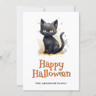 Black Cat Ghosts Jack O'Lanterns Halloween Kaart