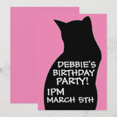 BLACK CAT GIRLS BIRTHDAY PARTY INVITATIONS (Devant / Derrière)