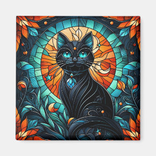 Black Cat Glas in lood Graphic Magneet