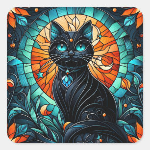 Black Cat Glas in lood Graphic Vierkante Sticker