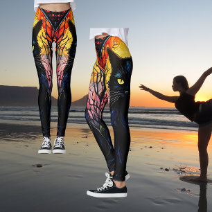 Black Cat Glas in lood Red Spooky Yoga Leggings