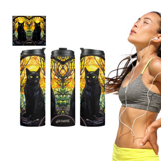 Black Cat Glas in lood Yellow Yoga Thermosbeker