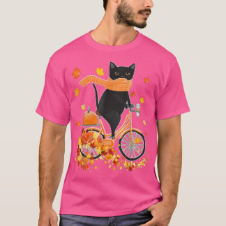 Black Cat Go Cycling Autumn Herfst Thanksgiving T-shirt
