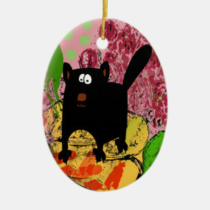 Black Cat & Goldfish tekst toevoegen Keramisch Orn Ornament