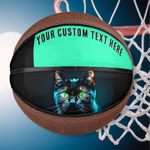 Black Cat Green Eyes Animal Afbeelding Aangepaste Basketbal