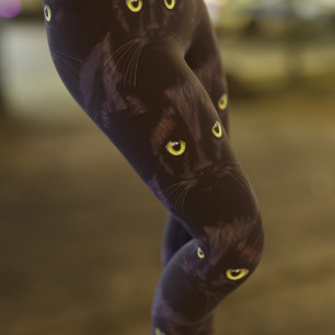 Black Cat Green Eyes Pattern-Leggings Leggings