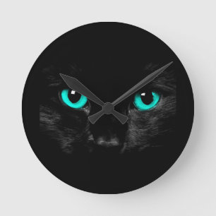 Black Cat Green Eyes Ronde Klok