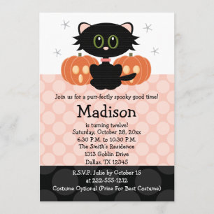 Black Cat Halloween Birthday-uitnodigingen Kaart