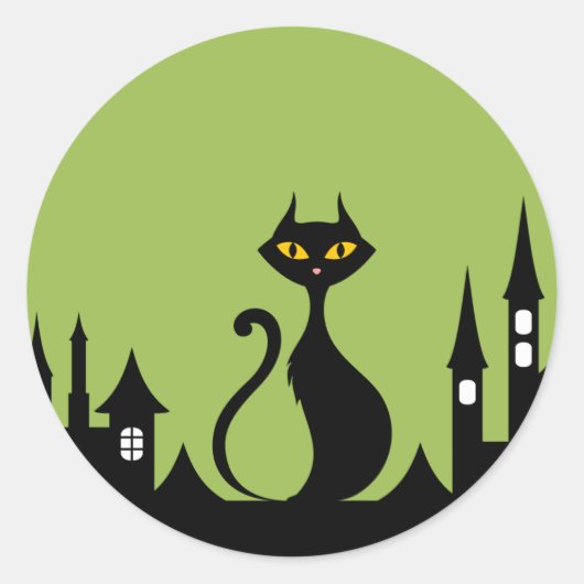 Black Cat Halloween Classic Ronde Sticker (Voorkant)