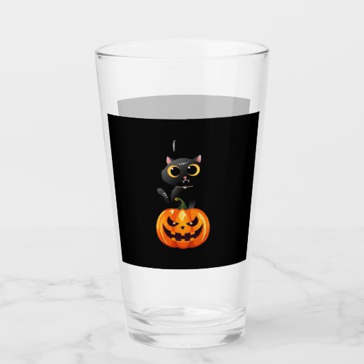 Black Cat Halloween Design � Spooky Pumpkin Art fo Glas (Voorkant)