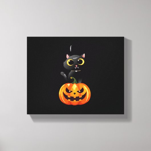 Black Cat Halloween Design – Spooky Pumpkin Art vo Canvas Afdruk (Voorkant)