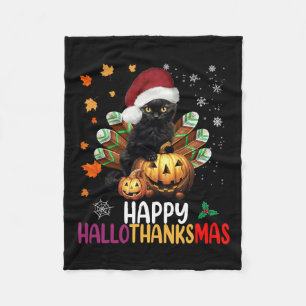 Black Cat Halloween Gelukkig Hallothankmas Merry C Fleece Deken