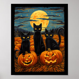 Black Cat Halloween Kat Liefhebbers Sterrennacht K Poster