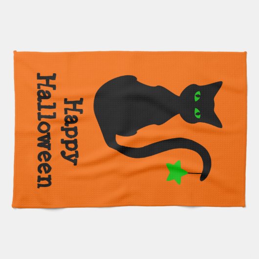 Black Cat Halloween Kitchen Towel Theedoek (Horizontaal)