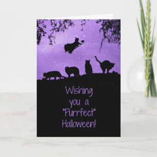 Black Cat Halloween met Witch Cute Kaart