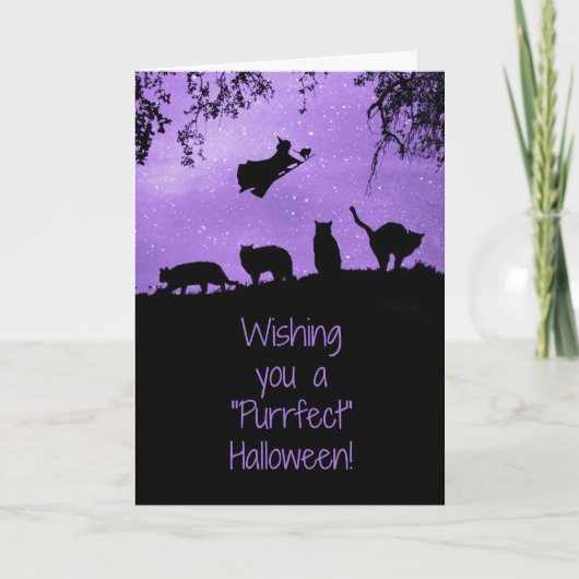Black Cat Halloween met Witch Cute Kaart (Voorkant)