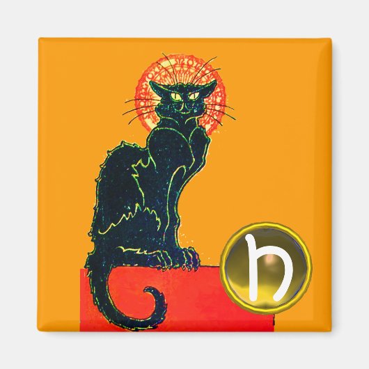 BLACK CAT HALLOWEEN PARTIJ GEM MONOGRAM MAGNEET (Voorkant)