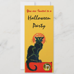 BLACK CAT HALLOWEEN PARTIJ MONOGRAM Gold Kaart