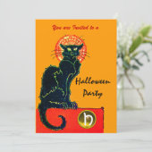 BLACK CAT HALLOWEEN PARTIJ MONOGRAM Gold Kaart (Staand voorkant)