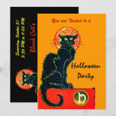 BLACK CAT HALLOWEEN PARTIJ MONOGRAM Gold Kaart (Voorkant / Achterkant)