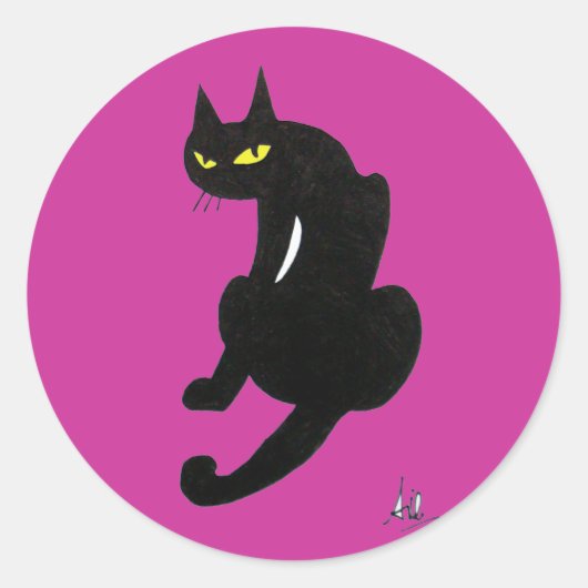 BLACK CAT HALLOWEEN PARTIJ RONDE STICKER (Voorkant)