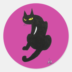 BLACK CAT HALLOWEEN PARTIJ RONDE STICKER