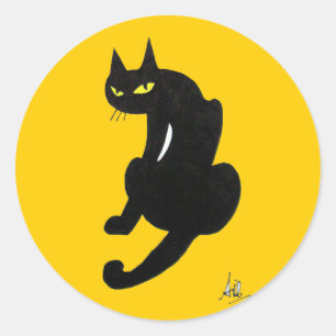 BLACK CAT HALLOWEEN PARTIJ RONDE STICKER