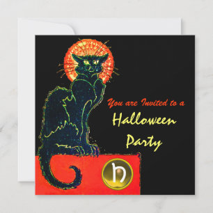 BLACK CAT HALLOWEEN PARTIJMONOGRAM KAART