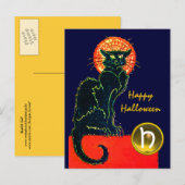BLACK CAT HALLOWEEN PARTIJMONOGRAM UITNODIGING BRIEFKAART (Voorkant / Achterkant)