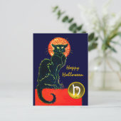 BLACK CAT HALLOWEEN PARTIJMONOGRAM UITNODIGING BRIEFKAART (Staand voorkant)