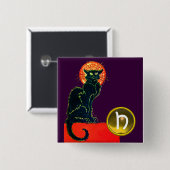 BLACK CAT HALLOWEEN PARTIJMONOGRAM VIERKANTE BUTTON 5,1 CM (Voorkant /achterkant)