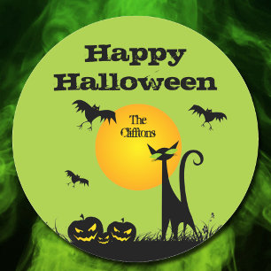 Black Cat Halloween Party Ronde Sticker