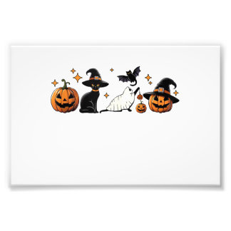 Black Cat Halloween Pumpkin Boo Ghost Witch Spooky Foto Afdruk