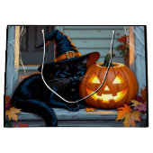 Black Cat Halloween Pumpkin Carving Party Groot Cadeauzakje (Voorkant)