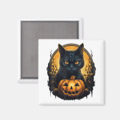 Black Cat Halloween Scary Pumpkins Moon Black Cat Magneet (Voorkant / Achterkant)