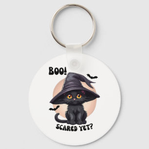 Black Cat Halloween Schattige  Zwarte Kitten Boo Sleutelhanger