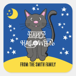 Black Cat Halloween Sterren Maan Schattige Kind Vierkante Sticker