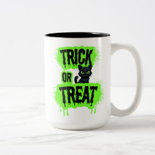Black Cat Halloween Trick or treat Neon spooky gif Tweekleurige Koffiemok