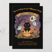 Black Cat Halloween Uitnodiging (Voorkant / Achterkant)