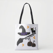 Black Cat Happy Halloween Gepersonaliseerde Canvas Draagtas (Voorkant)