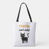 Black Cat Happy Halloween Gepersonaliseerde Canvas Draagtas (Achterkant)