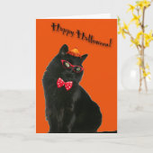 Black Cat Happy Halloween Kaart (Gele Bloem)