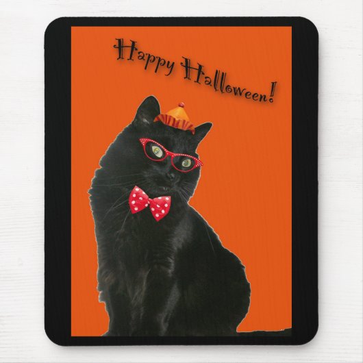 Black Cat Happy Halloween Mousepad Muismat (Voorkant)