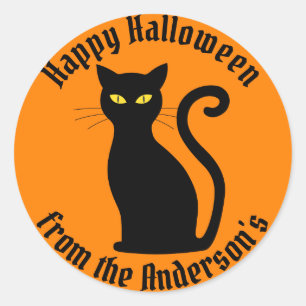 Black Cat Happy Halloween Party Ronde Sticker