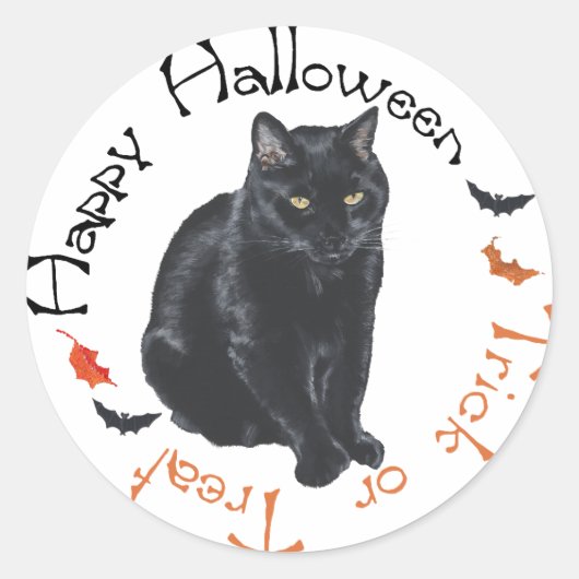 Black Cat Happy Halloween Ronde Sticker (Voorkant)
