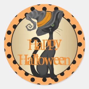 Black Cat Happy Halloween Ronde Sticker